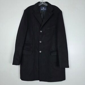 Aquascutum London Wool Overcoat Men's Black 44R Classic Stylish Coat